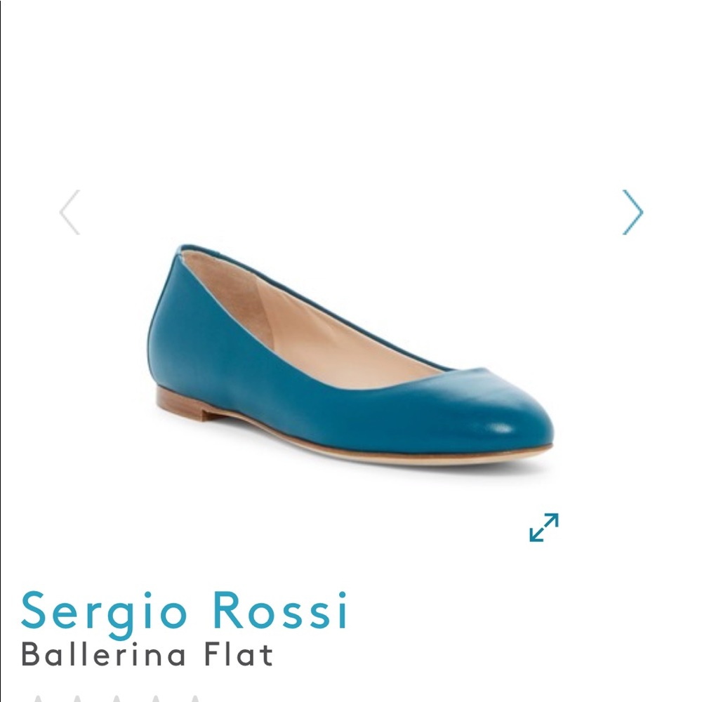 NWOT SERGIO ROSSI Teal Blue Aqua Ballet Genuine Leather Round Flat Shoes